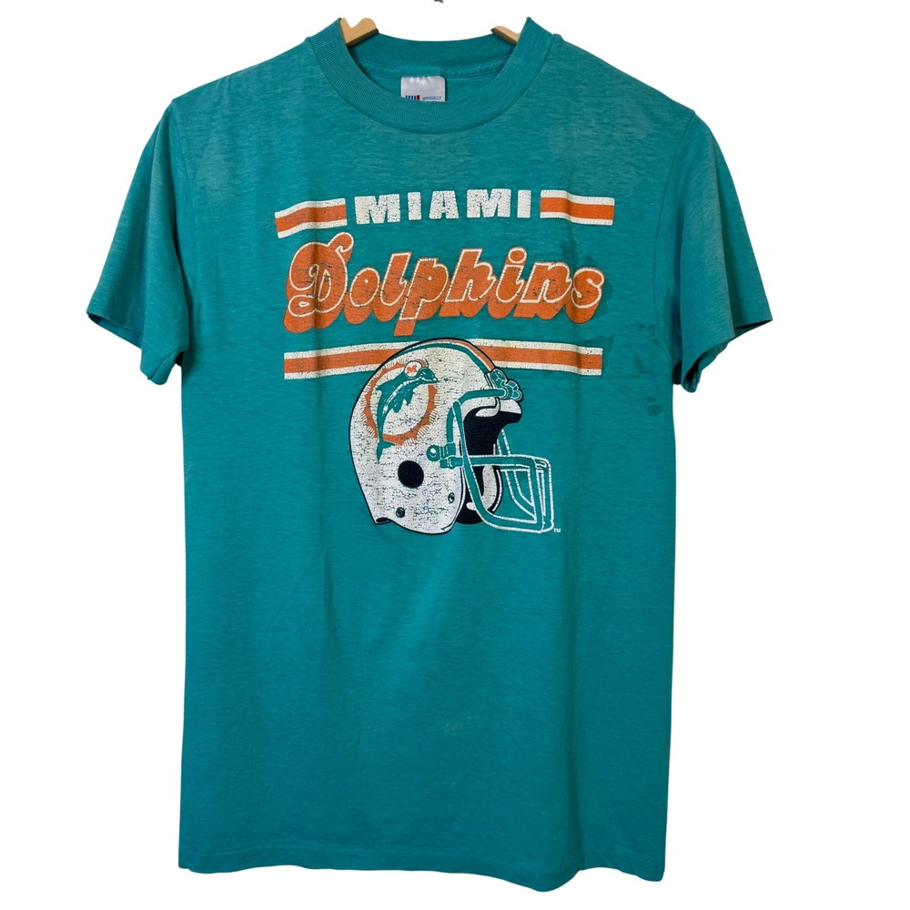 Vintage Miami Dolphins T Shirt 80s‎ 90s Garan Made in USA Teal *Read!